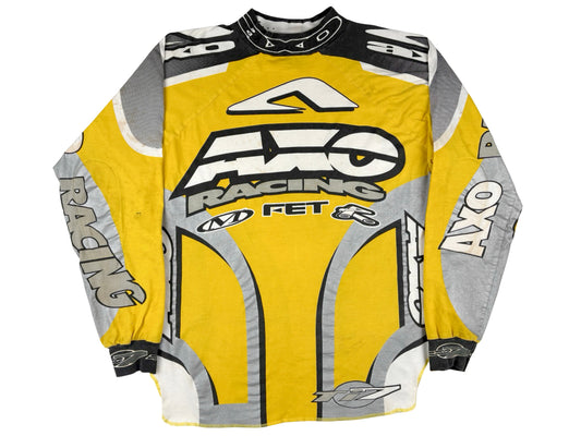 Vintage AXO Sport Yellow White Silver Motocross Jersey Team 7 issue 90s y2k