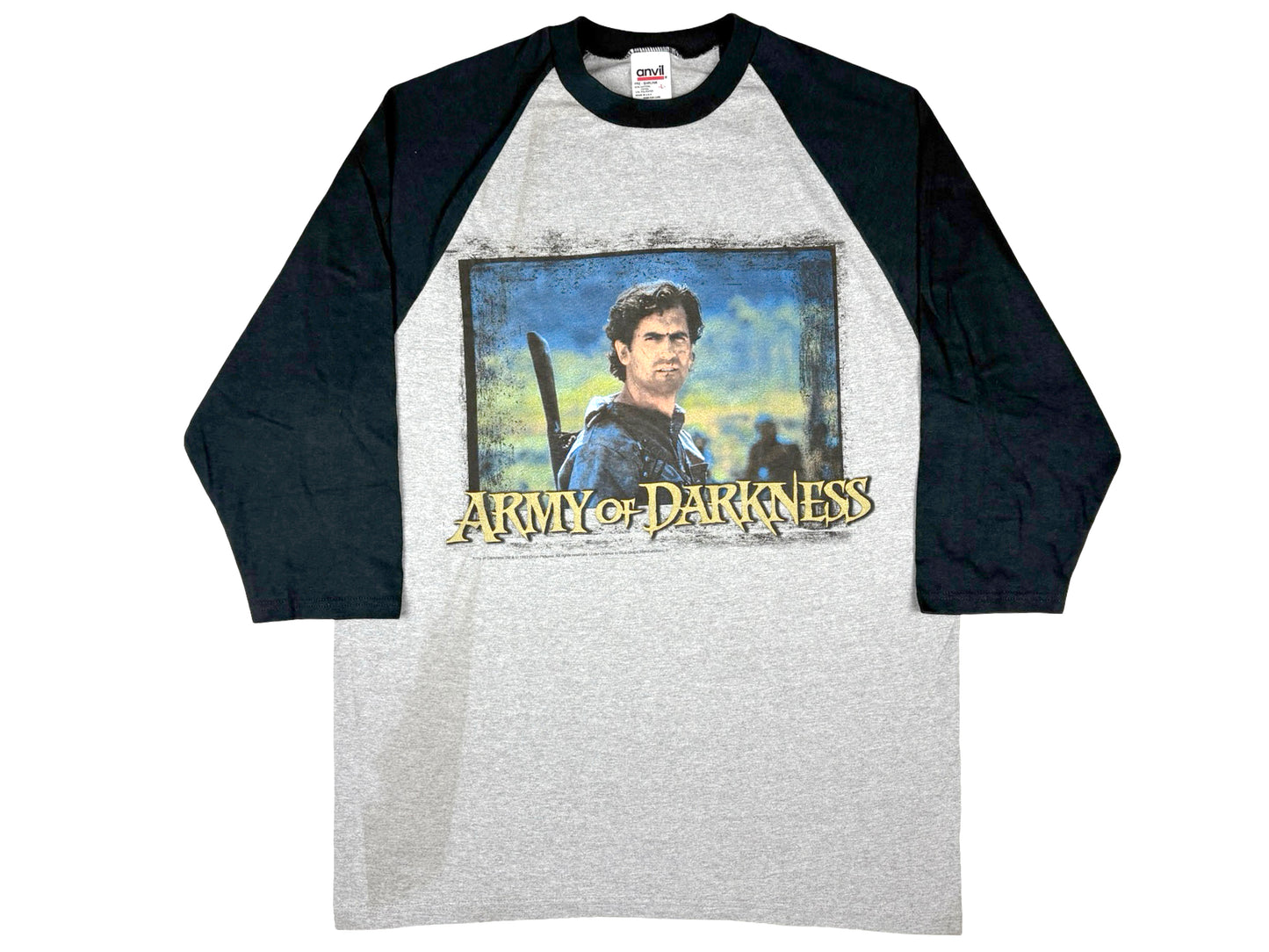 Vintage Army Of Darkness Raglan Grey & Black T-Shirt Horror Evil Dead 90s 