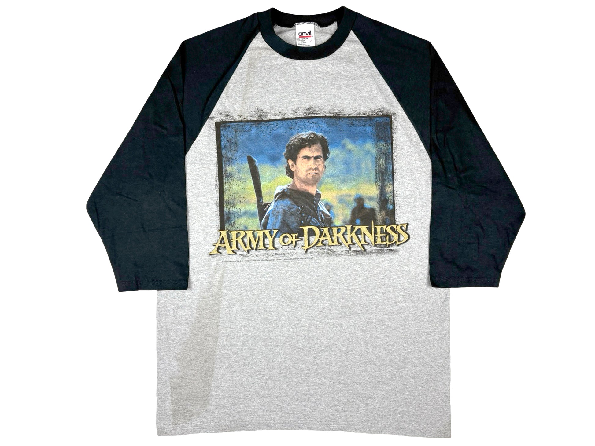 Vintage Army Of Darkness Raglan Grey & Black T-Shirt Horror Evil Dead 90s 