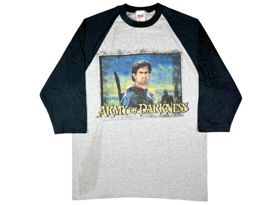 Vintage Army Of Darkness Raglan Grey & Black T-Shirt Horror Evil Dead 90s 