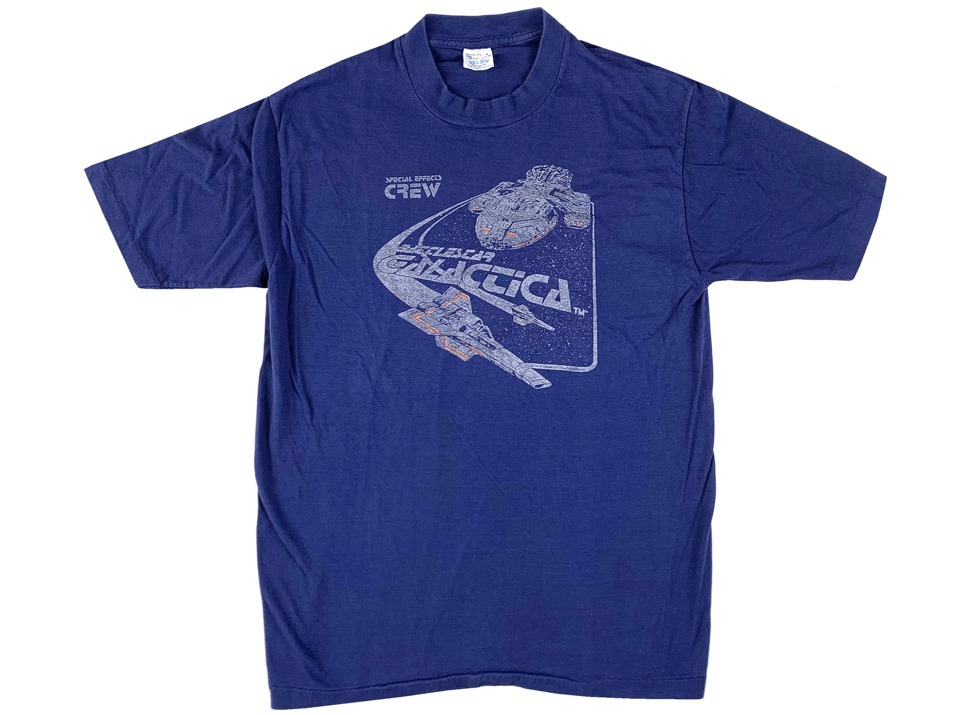 Vintage Battlestar Galactica Special Effects Crew Blue T-Shirt Movie 80s TV Show Sci-Fi Science Fiction