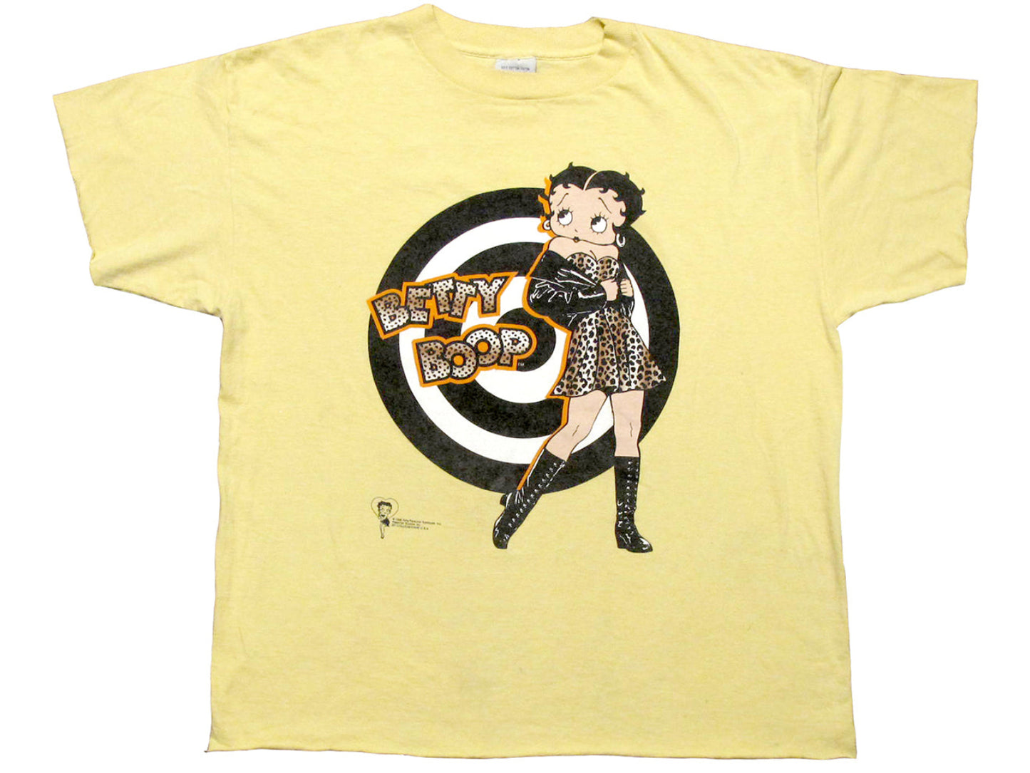 Vintage Betty Boop 1996 Yellow T-Shirt 90s Cartoon Comic Book Leopard Dress Bulseye target
