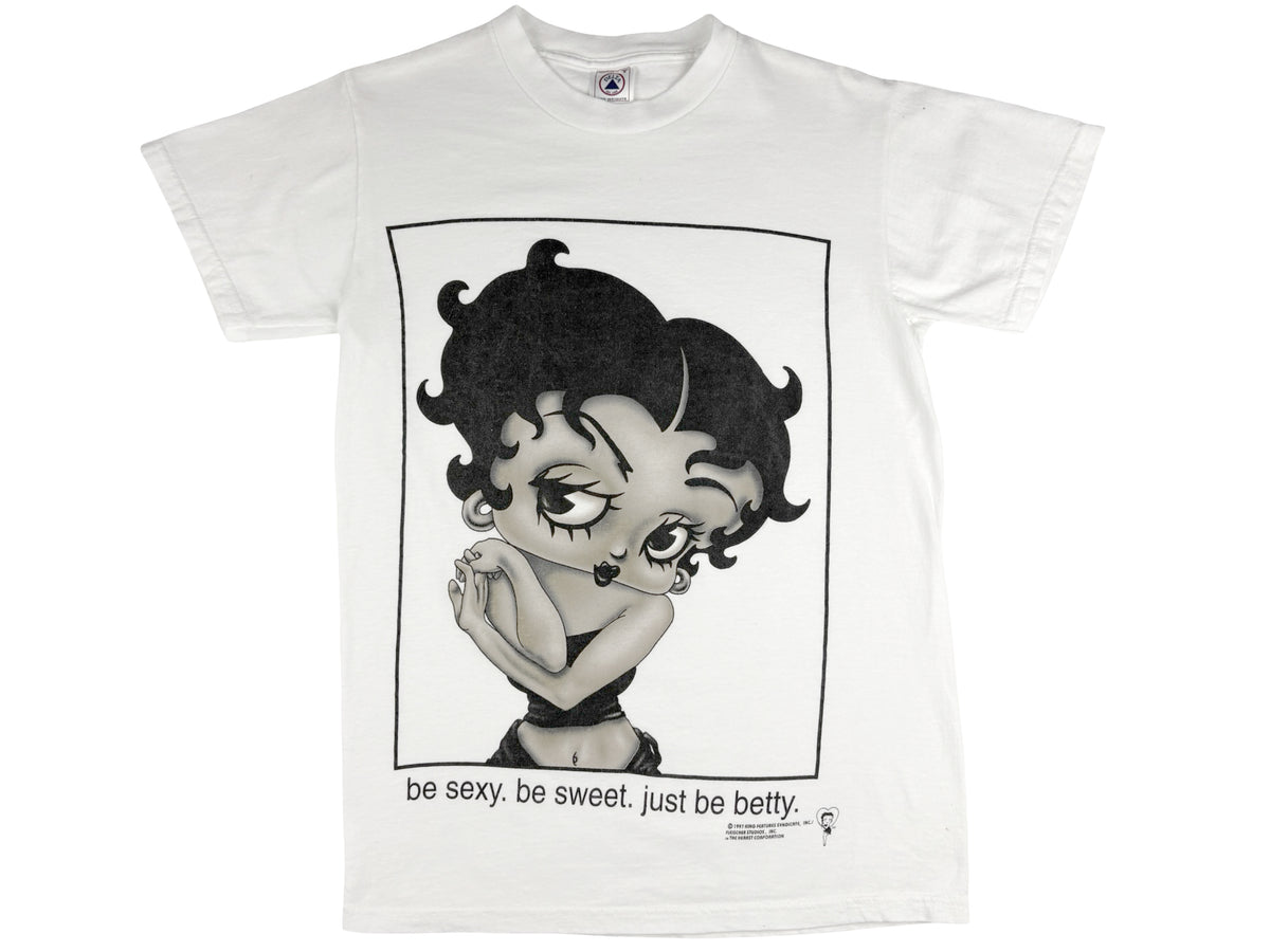 Vintage Betty Boop 'Be' White T-Shirt CK Perfume Parody Spoof Humor Cartoon Comic book 90s