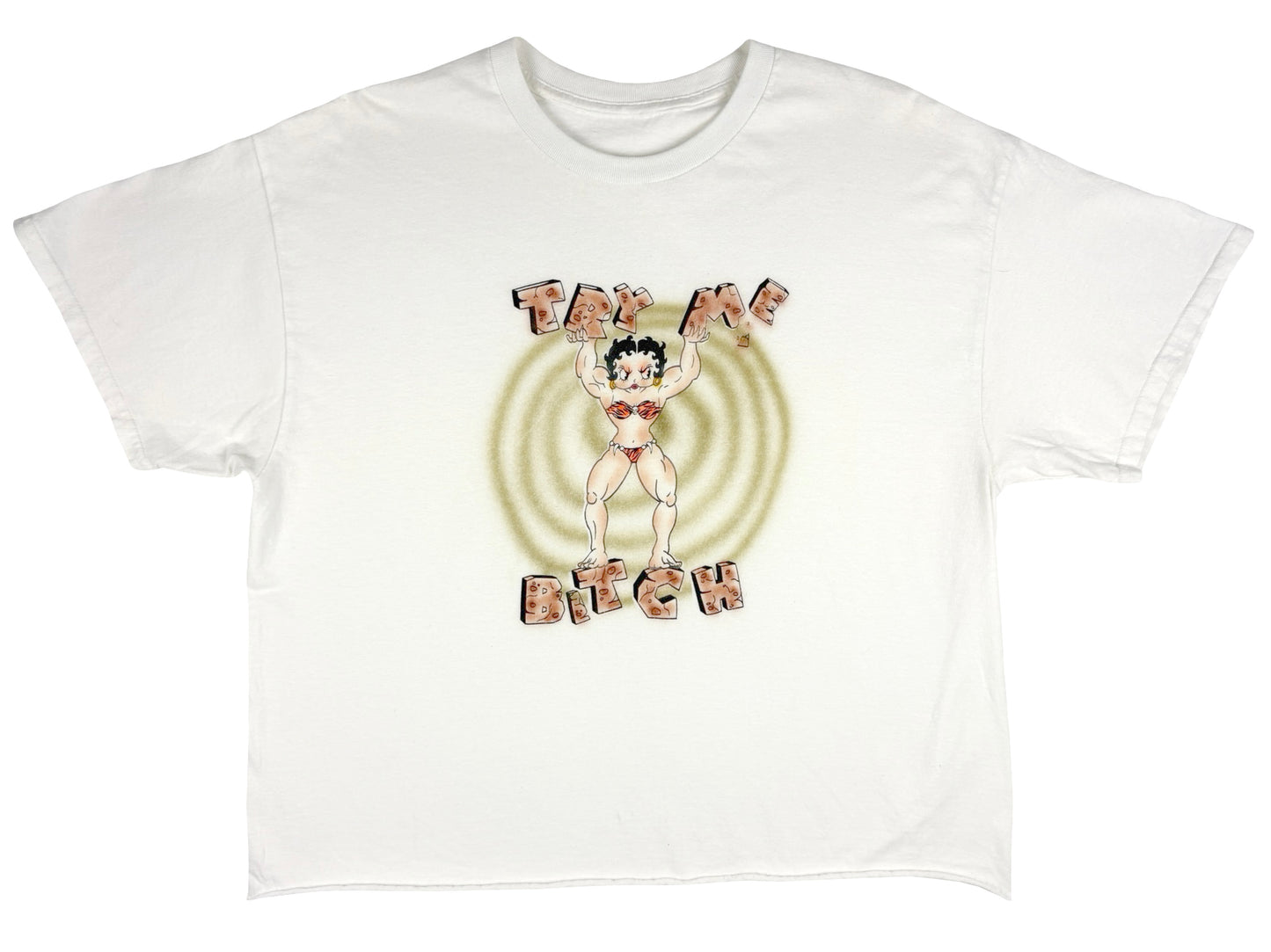 Vintage Betty Boop 'Try Me Bitch' Cropped T-Shirt 90s Air Brush Hand Drawn