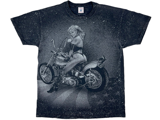 Vintage Biker Babe Long Island NY All Over Print T-Shirt Motorcycle New York AOP 90s