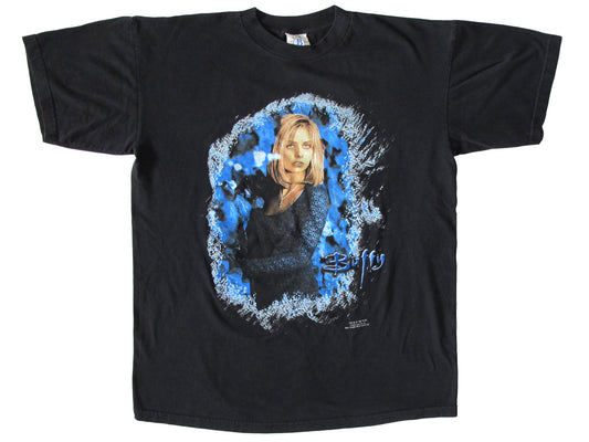Vintage Buffy The Vampire Slayer 1998 Black T-Shirt TV Show Horror 90s Blue Grape