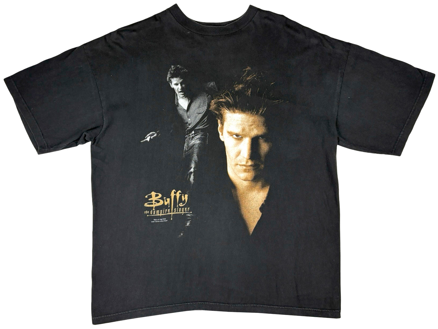 Vintage Buffy The Vampire Slayer Angel Black T-Shirt 90s TV Show Blue Grape Promo Goth Horror 