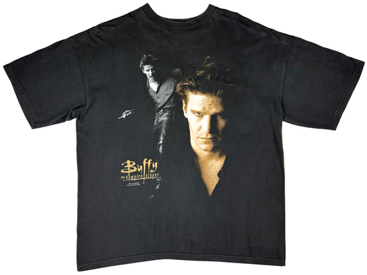 Vintage Buffy The Vampire Slayer Angel Black T-Shirt 90s TV Show Blue Grape Promo Goth Horror 