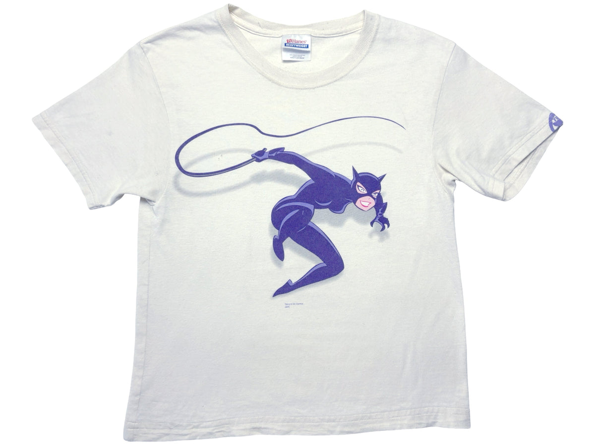 Vintage Cat Woman Cartoon White T-Shirt Graphitti 90s y2k Comic book DC Comics batman