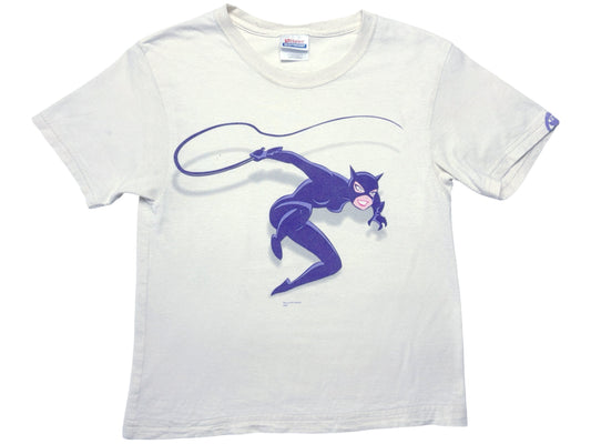 Vintage Cat Woman Cartoon White T-Shirt Graphitti 90s y2k Comic book DC Comics batman