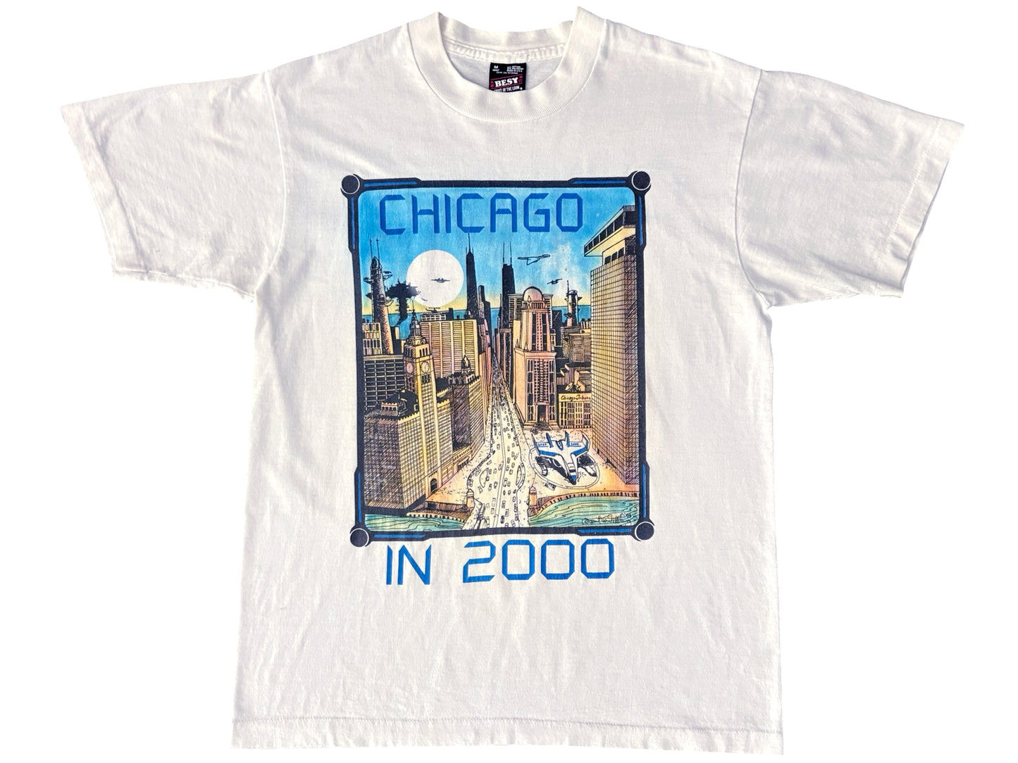 Vintage Chicago In 2000 White T-Shirt Sci-Fi Convention Chicon Science Fiction 80s 90s