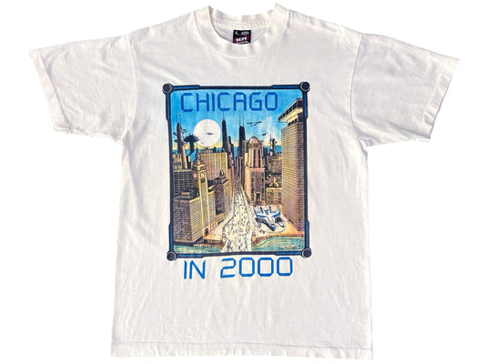 Vintage Chicago In 2000 White T-Shirt Sci-Fi Convention Chicon Science Fiction 80s 90s