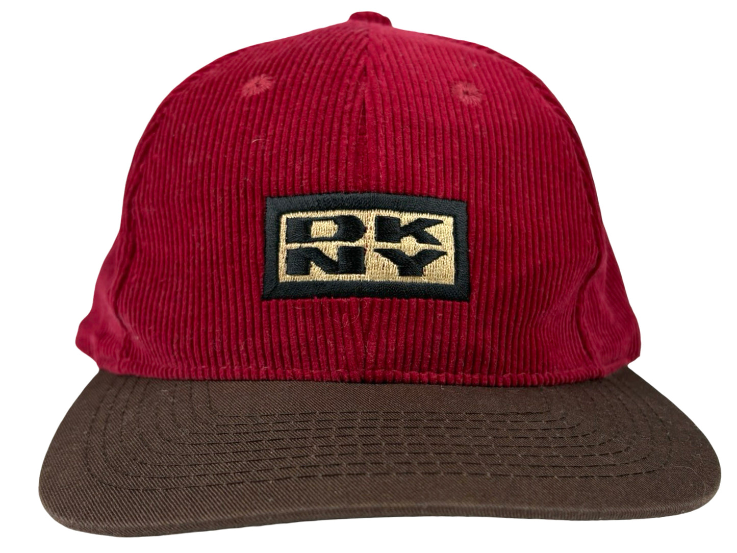 Vintage DKNY Corduroy Red & Brown Embroidered Hat Donna Karan New York NY 90s y2k