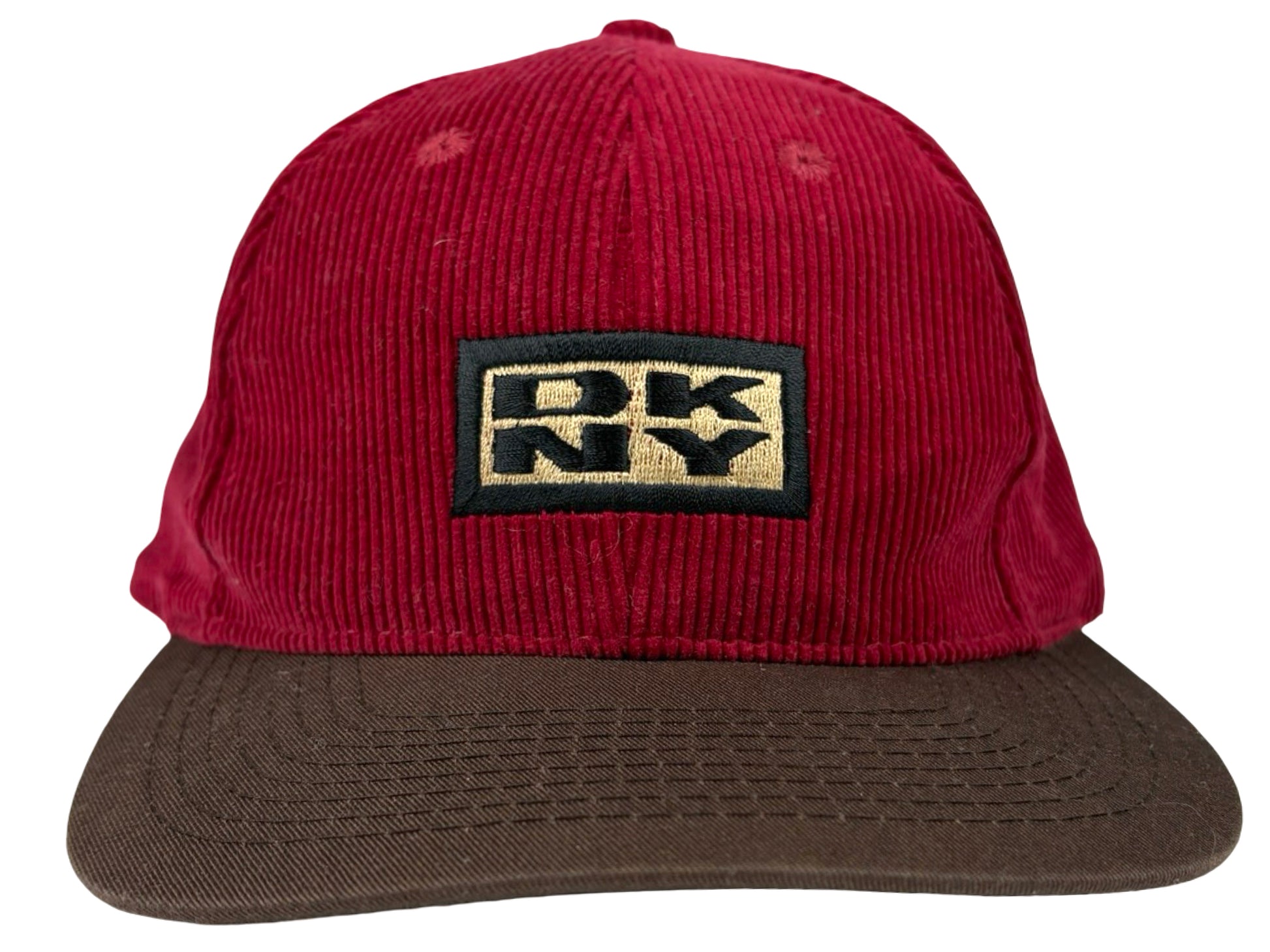 Vintage DKNY Corduroy Red & Brown Embroidered Hat Donna Karan New York NY 90s y2k