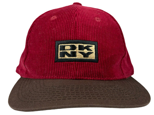 Vintage DKNY Corduroy Red & Brown Embroidered Hat Donna Karan New York NY 90s y2k