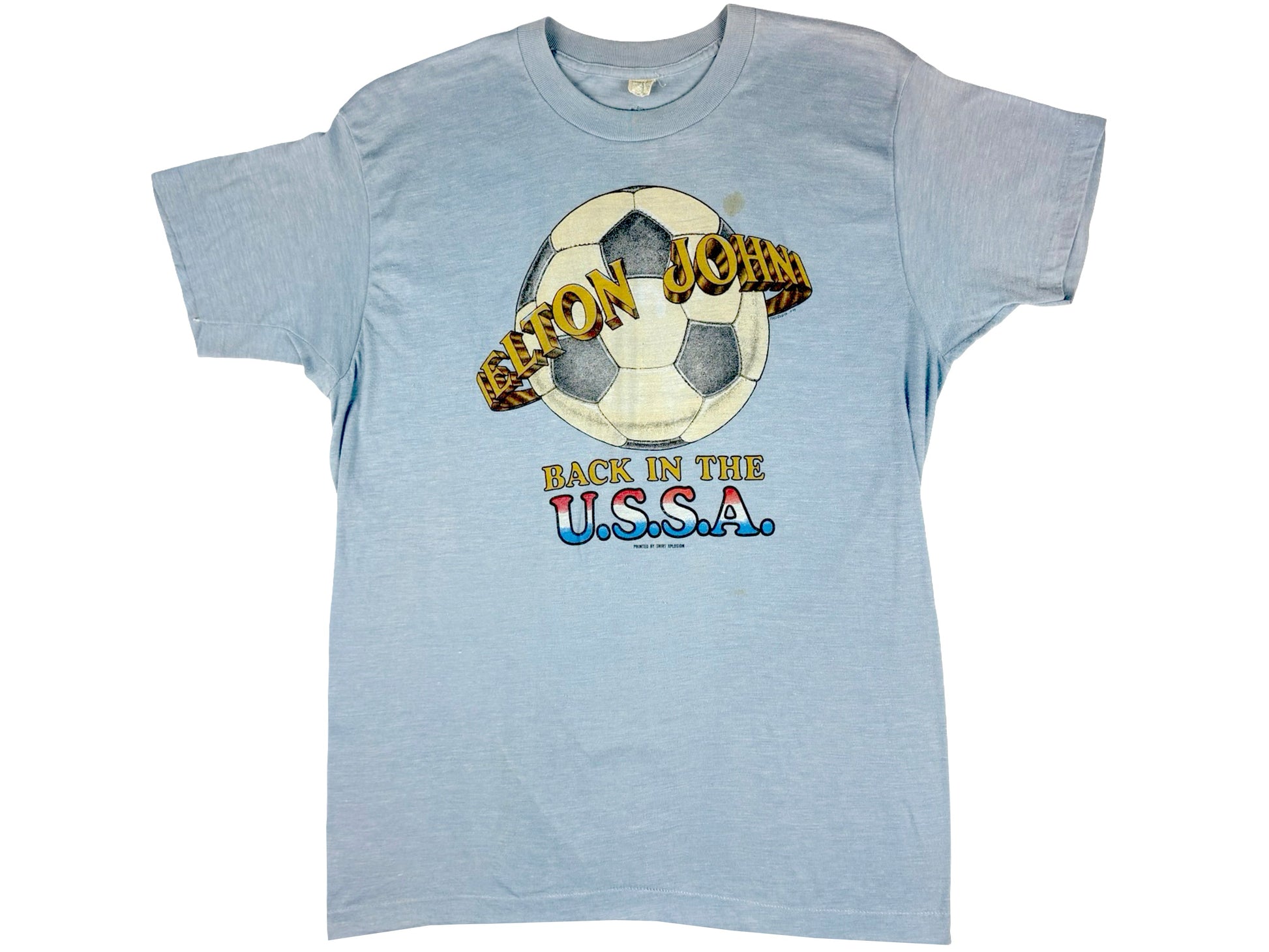 Vintage Elton John 'Back In The USSA' Tour Blue T-Shirt 70s Rock N Roll