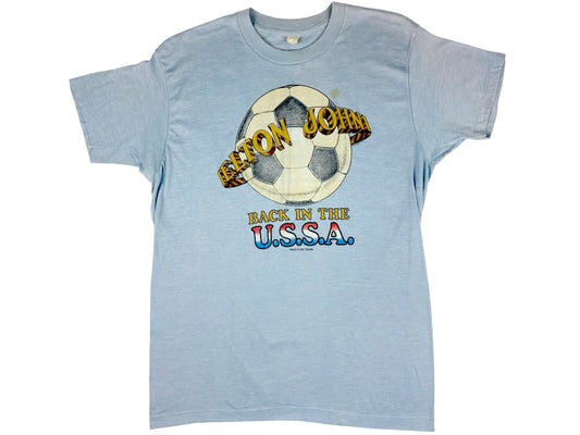 Vintage Elton John 'Back In The USSA' Tour Blue T-Shirt 70s Rock N Roll