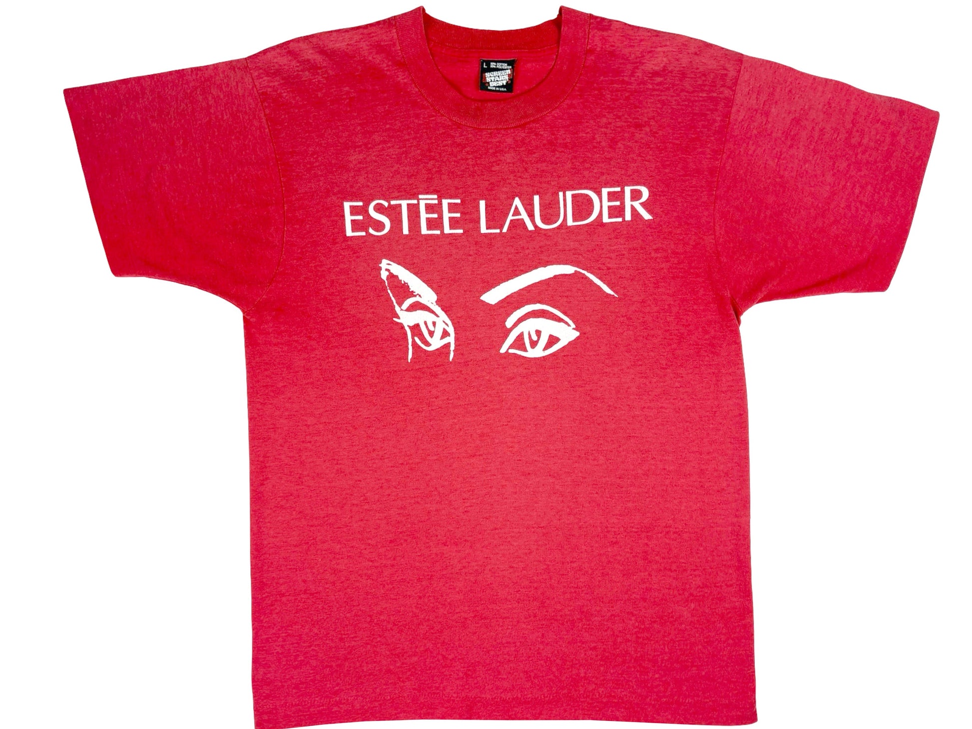 Vintage Estee Lauder Eyes red T-Shirt Make up foundation 80s 