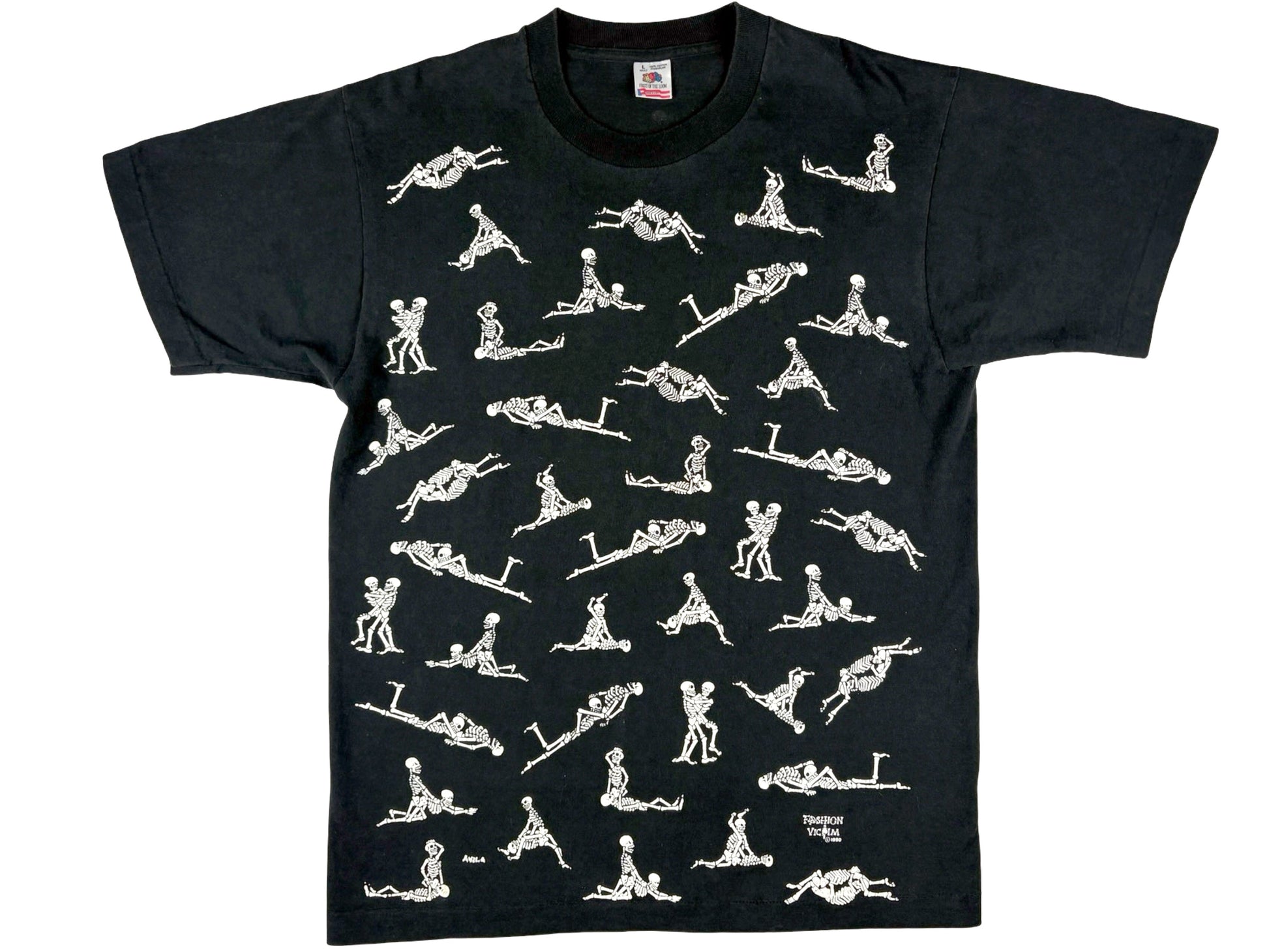 Vintage Fashion Victim Skeleton Sex Positions Black T-Shirt AOP All Over Print 90s 