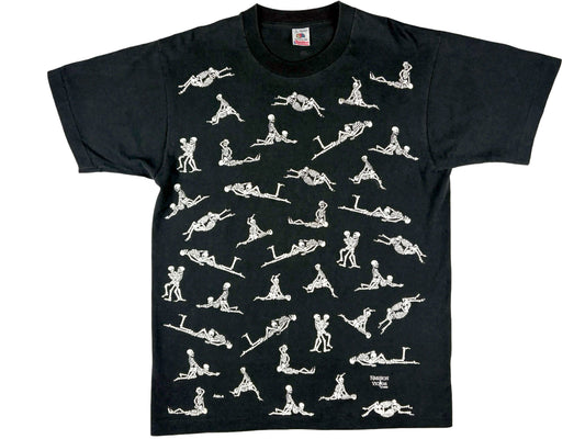 Vintage Fashion Victim Skeleton Sex Positions Black T-Shirt AOP All Over Print 90s 