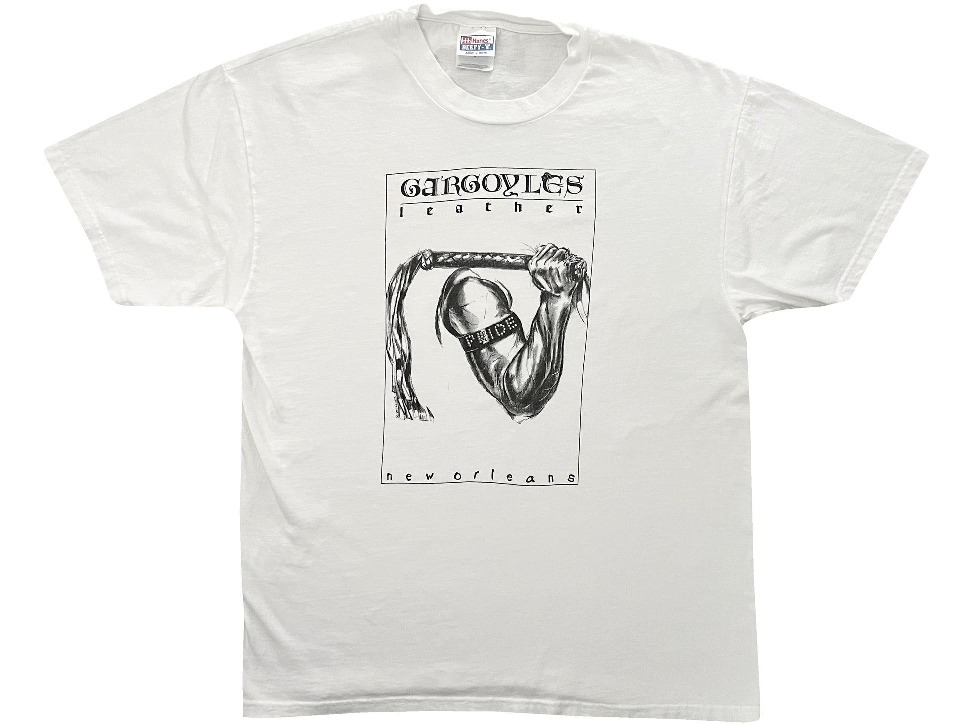 Vintage Gargoyles Leather New Orleans White T-Shirt gay bar Club 90s