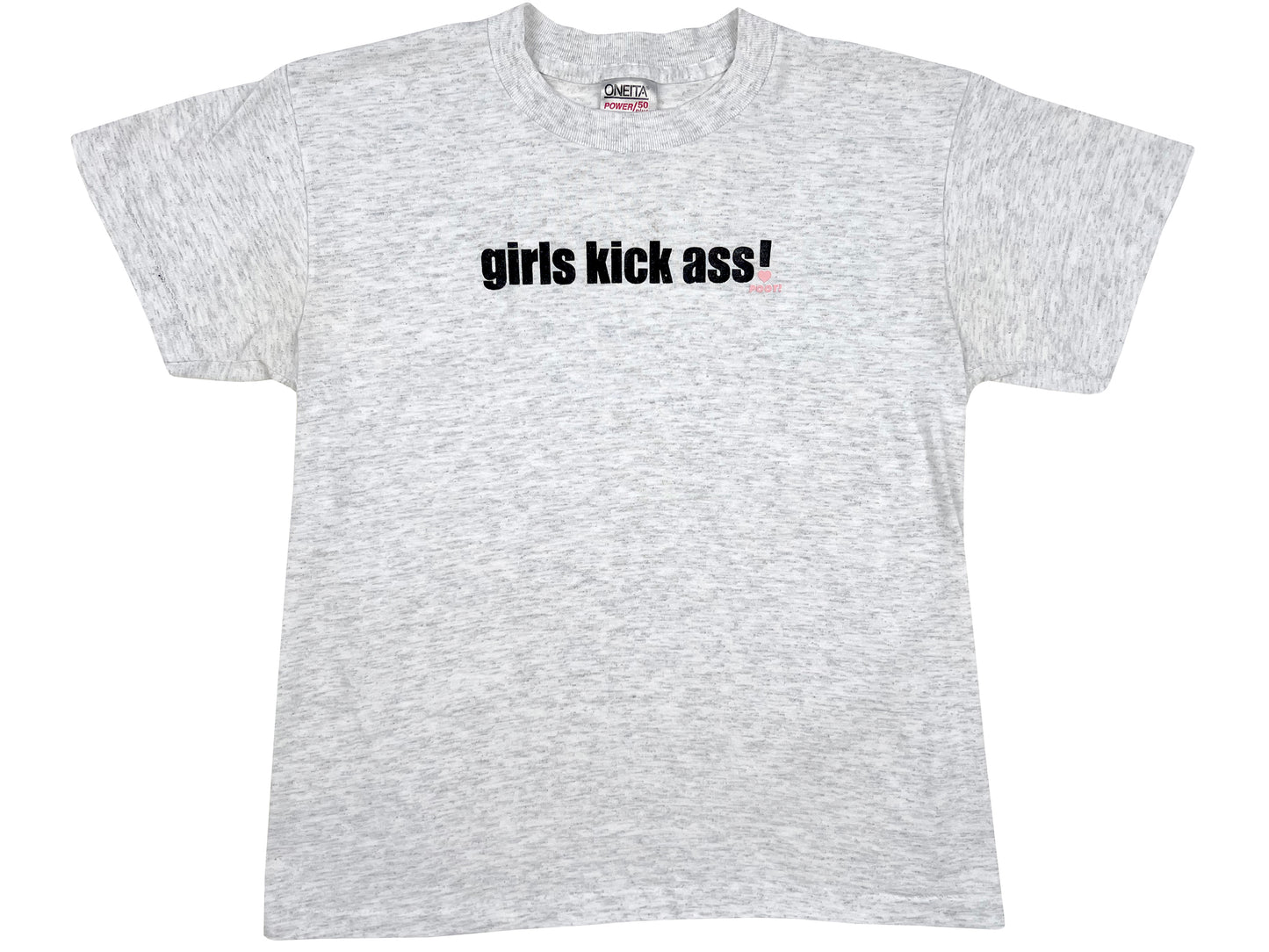 Vintage Girls Kick Ass Poot! Grey T-Shirt Skate 90s 