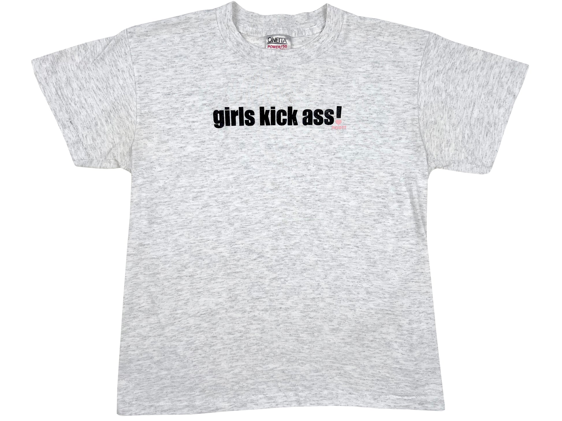 Vintage Girls Kick Ass Poot! Grey T-Shirt Skate 90s 