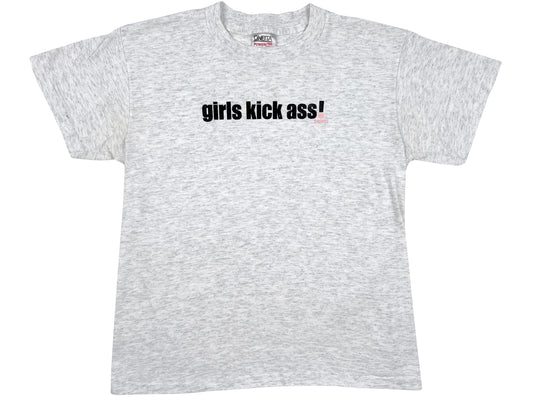 Vintage Girls Kick Ass Poot! Grey T-Shirt Skate 90s 