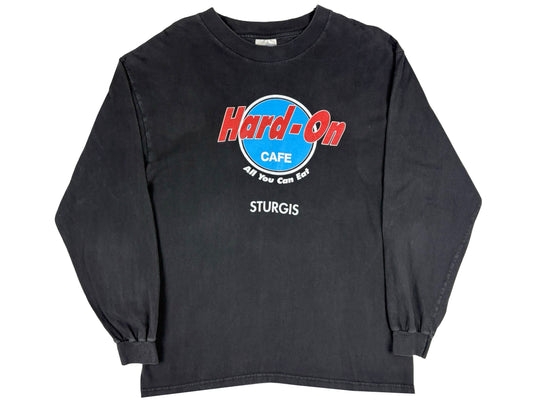 Vintage Hard On Cafe Sturgis 1998 black Long Sleeve Shirt Spoof Humor Biker Motorcycle 90s All You Can eat