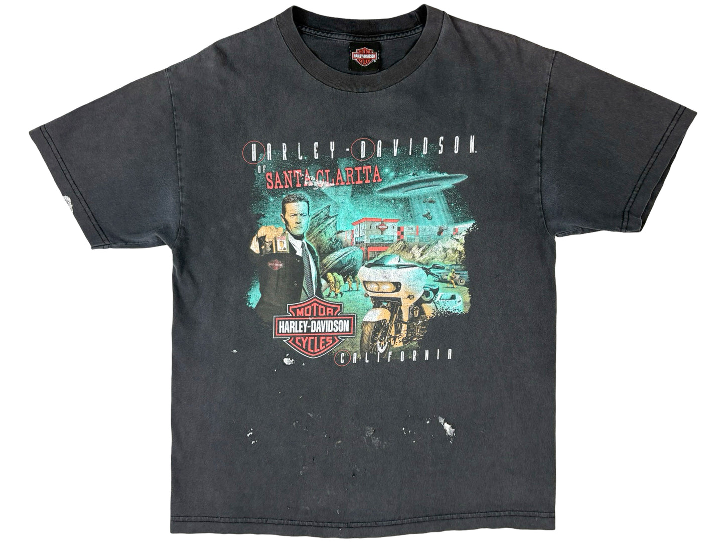 Vintage Harley-Davidson x The X-Files Black T-Shirt Santa Clarita California y2k UFO 