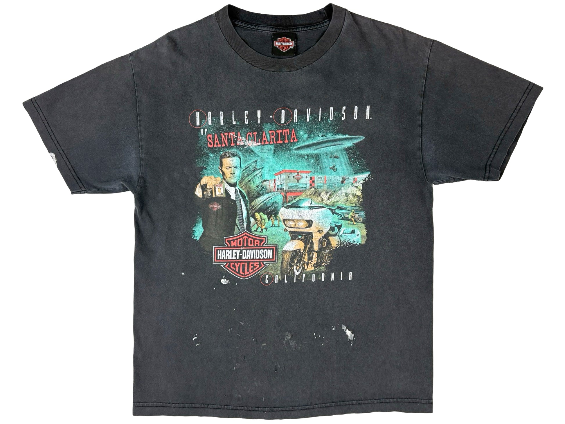 Vintage Harley-Davidson x The X-Files Black T-Shirt Santa Clarita California y2k UFO 