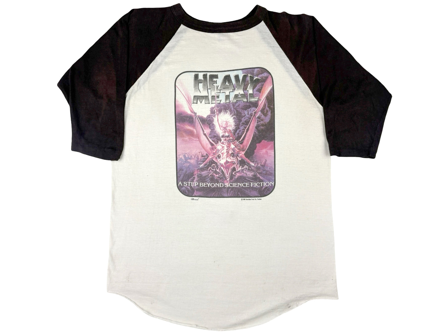 Vintage Heavy Metal 'A Step Beyond Science Fiction; Black & White Raglan T-Shirt Magazine Movie 80s Sci-Fi