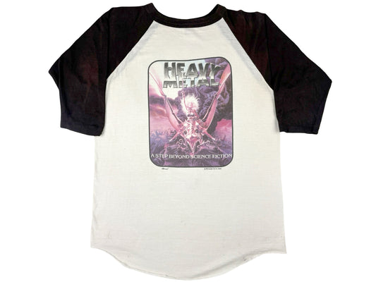 Vintage Heavy Metal 'A Step Beyond Science Fiction; Black & White Raglan T-Shirt Magazine Movie 80s Sci-Fi