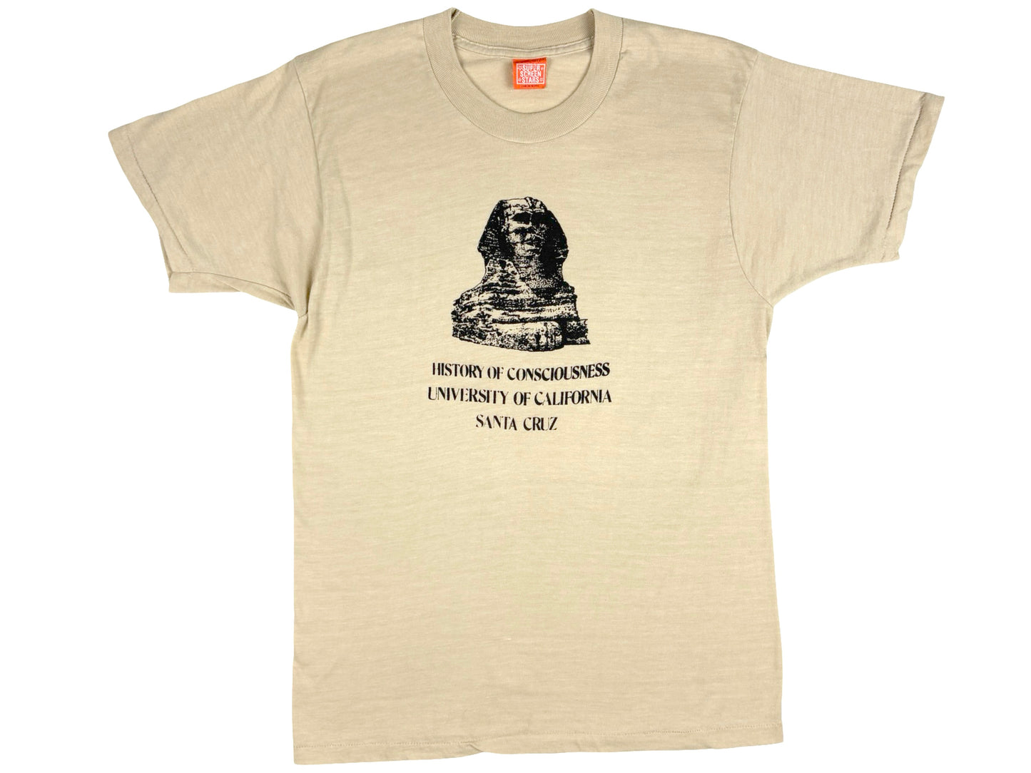Vintage History of Consciousness University California Santa Cruz Beige T-Shirt Sphinx 70s 80s