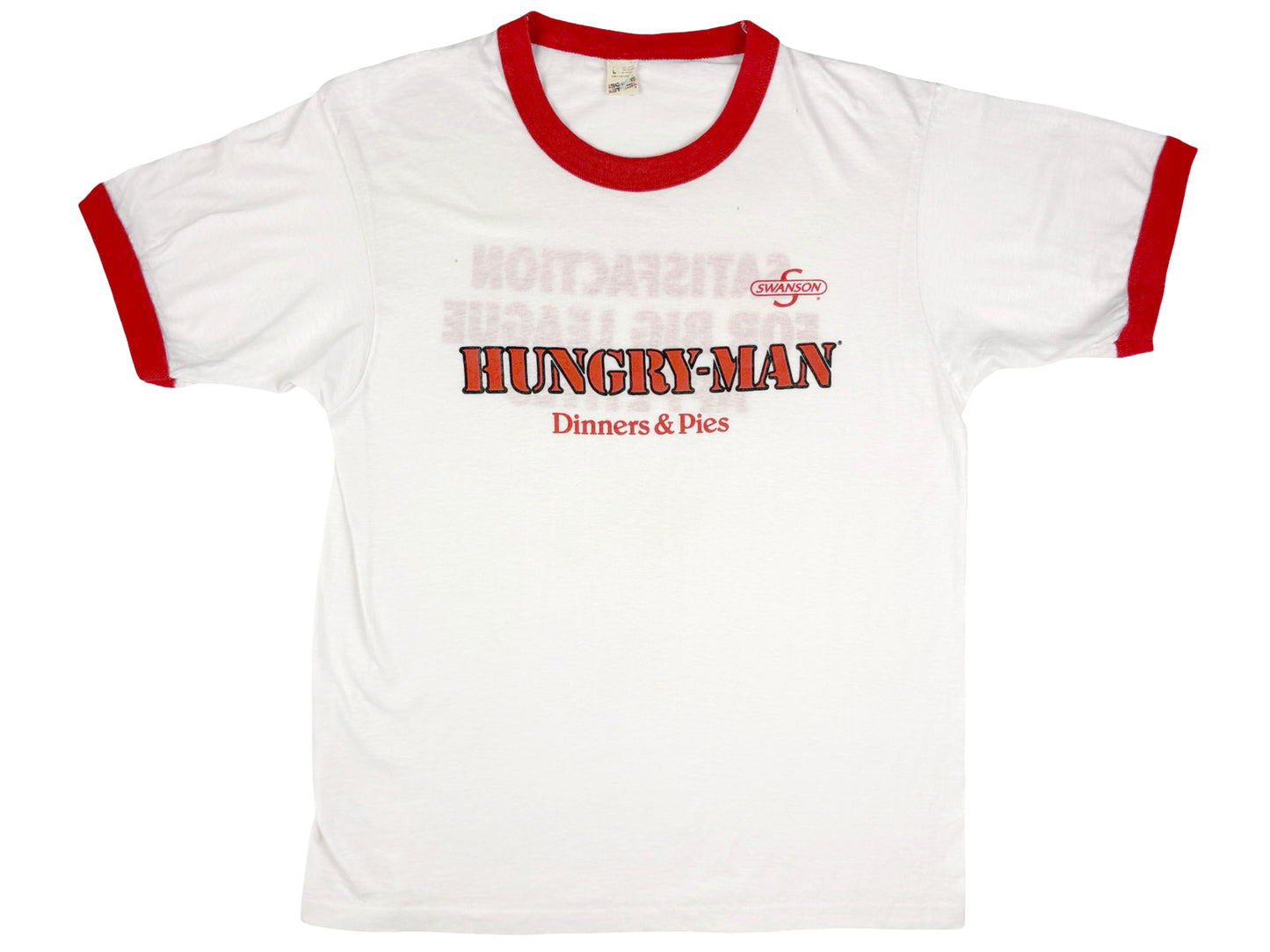 Vintage Hungry Man Dinenrs & Pies Ringer T-Shirt Red White 80s 90s Food