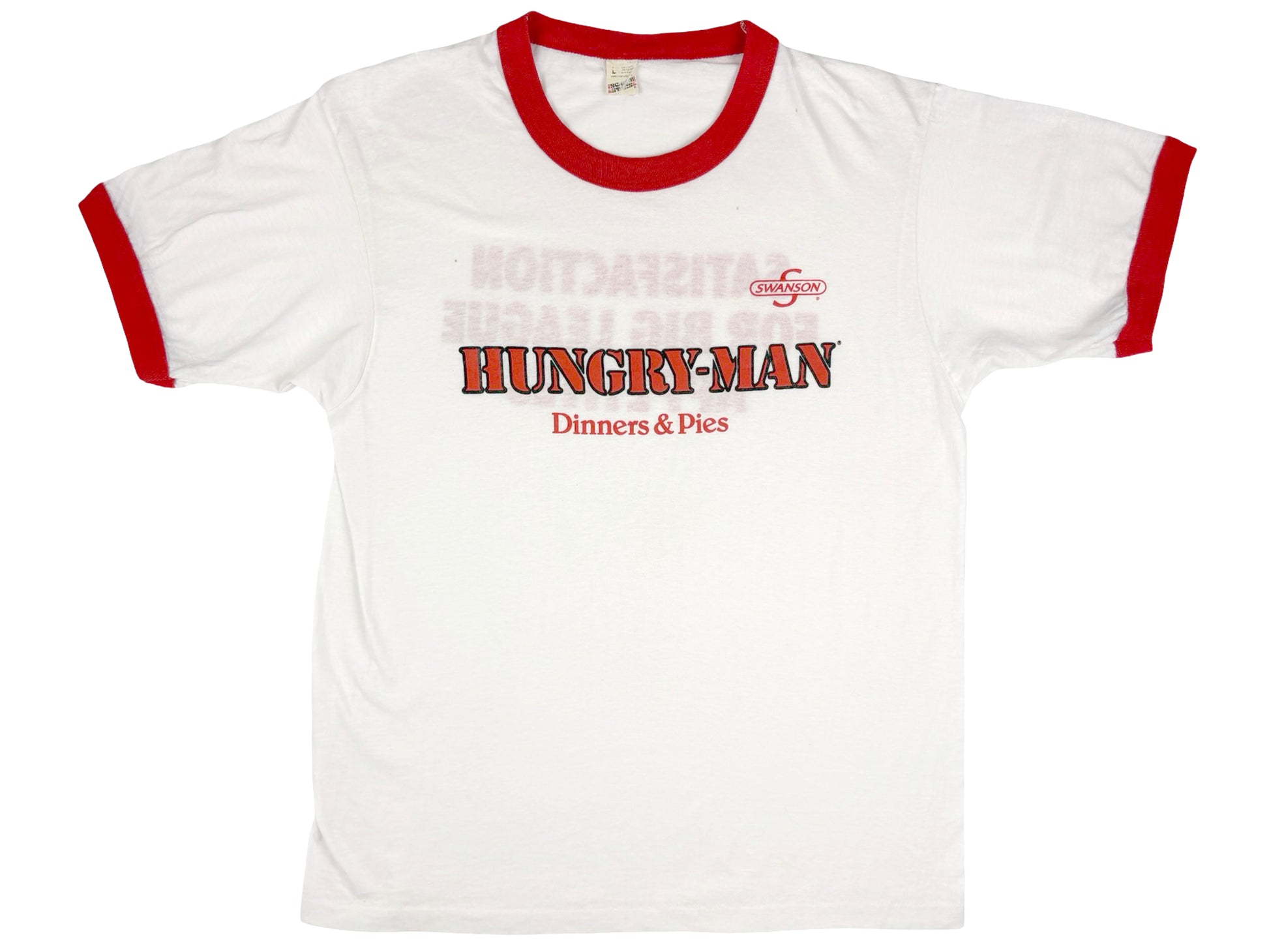 Vintage Hungry Man Dinenrs & Pies Ringer T-Shirt Red White 80s 90s Food