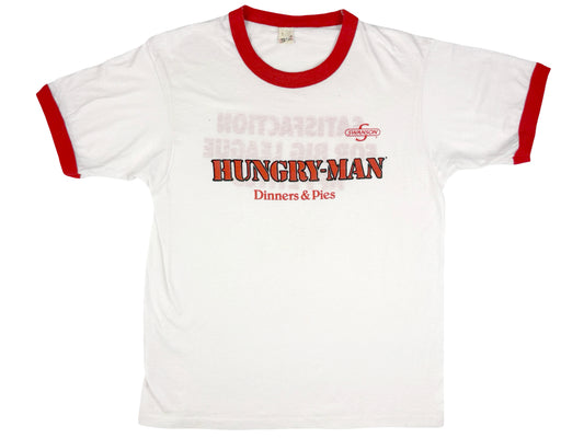 Vintage Hungry Man Dinenrs & Pies Ringer T-Shirt Red White 80s 90s Food