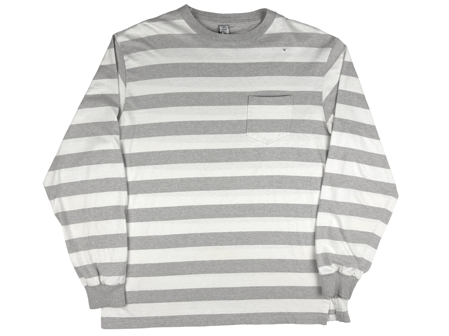 Land's End White & Grey Striped L/S Pocket Shirt