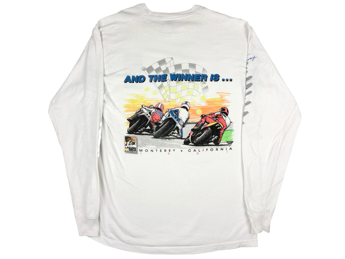 Vintage Laguna Seca Motorcycle Grand Prix 1991 White Long Sleeve Shirt Monterey California 90s Car Auto Race raceway