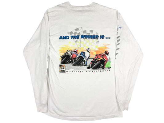 Vintage Laguna Seca Motorcycle Grand Prix 1991 White Long Sleeve Shirt Monterey California 90s Car Auto Race raceway