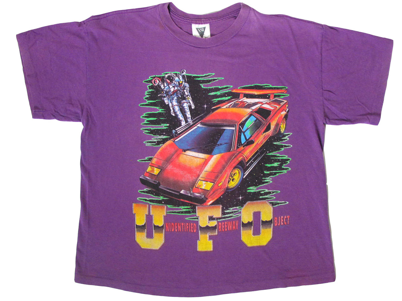 Vintage Lamborghini Unidentified Flying Object Purple  T-Shirt 80s 90s SSi Car Auto Neon Sports