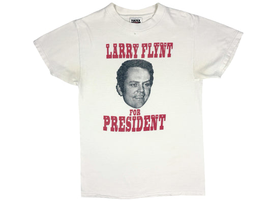 Vintage Larry Flynt For President White T-Shirt Huslter Magazine 80s 90s Humor 