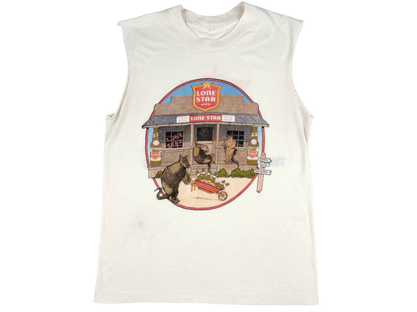 Vintage Lone Star Beer White Sleeveless T-Shirt texas Beverage 80s 