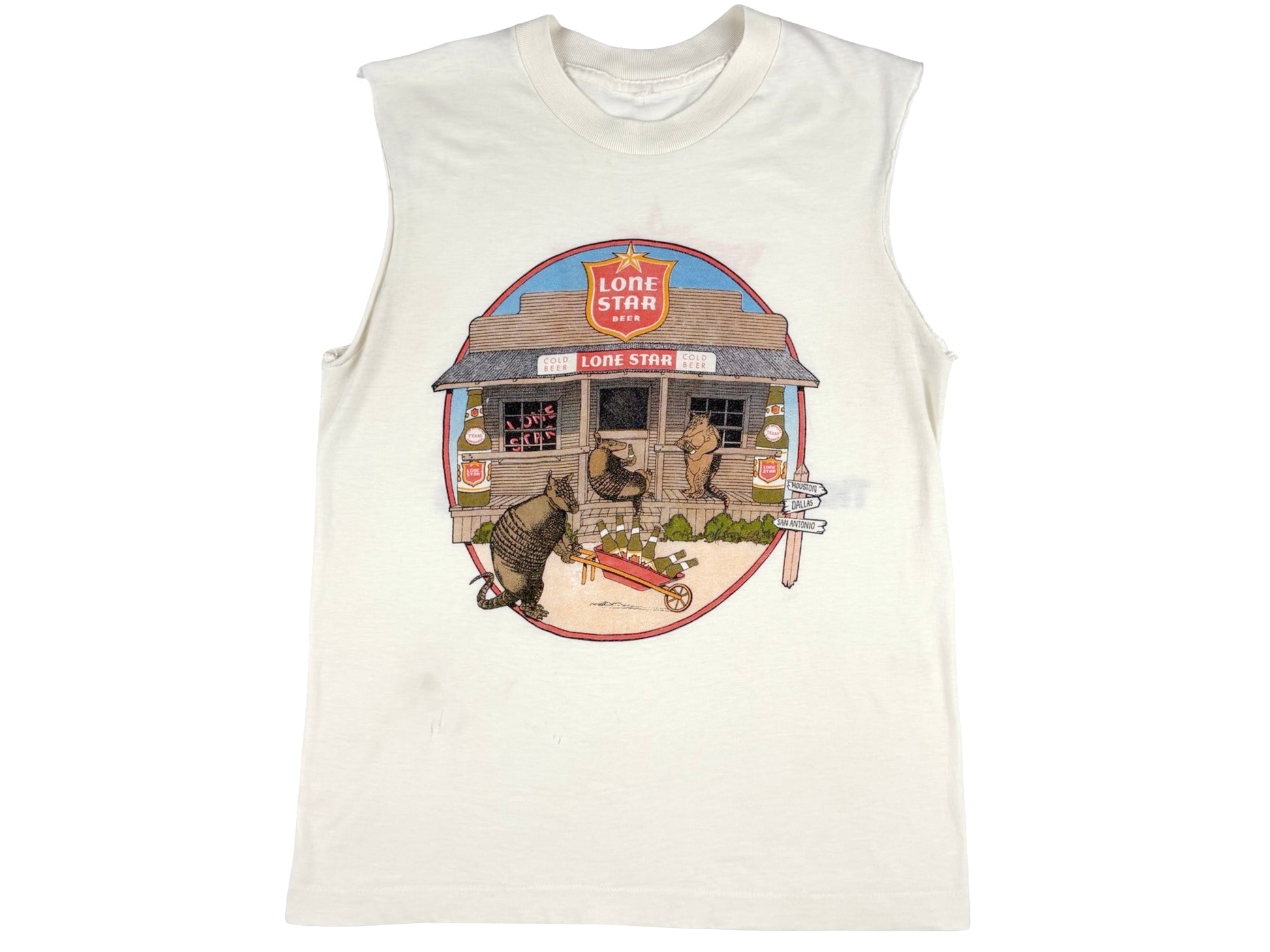 Vintage Lone Star Beer White Sleeveless T-Shirt texas Beverage 80s 