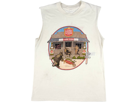 Vintage Lone Star Beer White Sleeveless T-Shirt texas Beverage 80s 