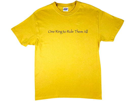 Vintage Lord of the Rings 'One Ring to Rule Them All' Yellow T-Shirt Movie Book Fntasy JRR Tolkien y2k