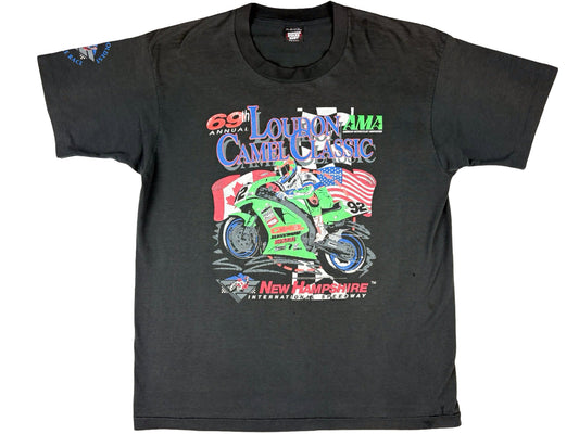 Vintage 69th Annual Loudon Camel Classic Motorcycle Race Black T-Shirt 90s New Hampshire International Speedway AMA