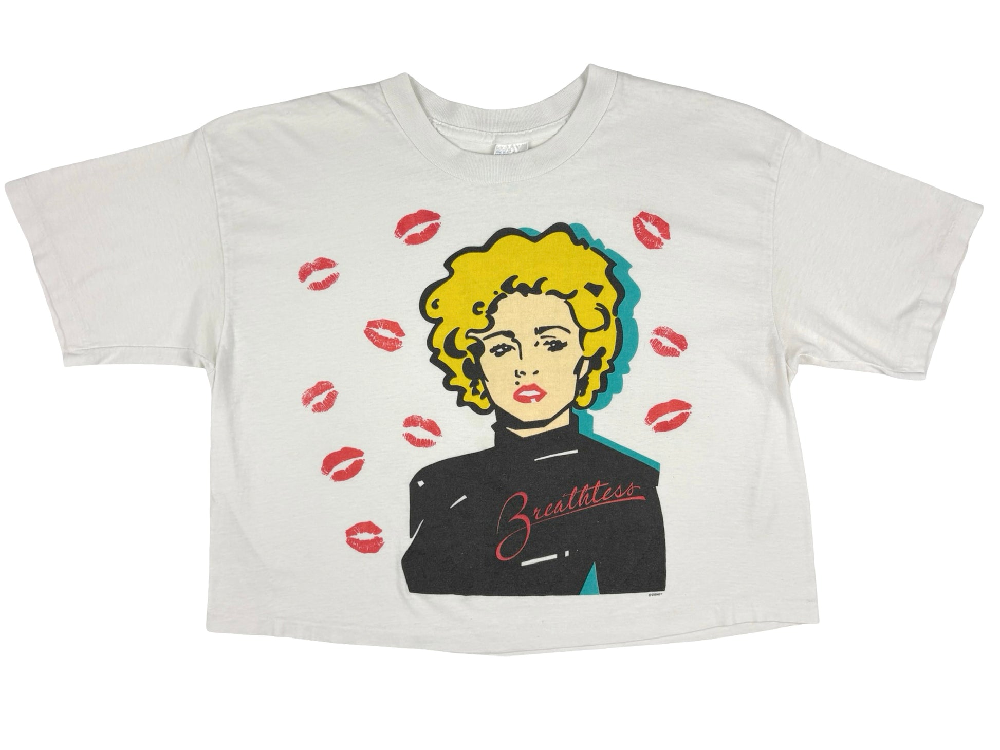 Vintage Madonna 'Breathless' Dick Tracy Cropped White T-Shirt Disney Movie Comics Comic Book Kiss Marks 90s