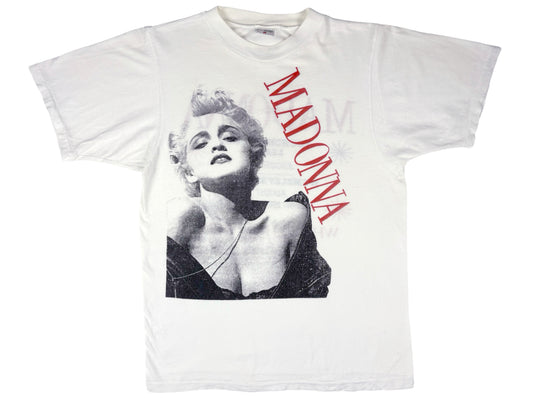Vintage Madonna 'Who's That Girl' UK Tour Dates Bootleg White T-Shirt 80s Pop Star 