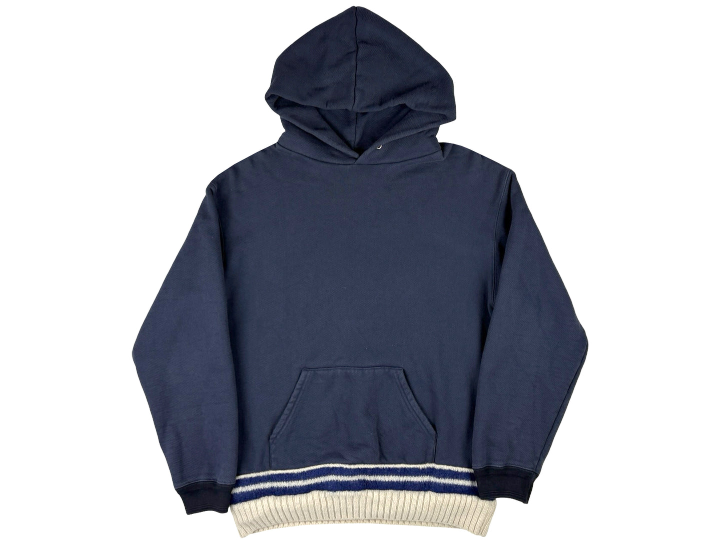 Maison Margiela Blue Navy Hoodie With Knit Hem Designer Made In Italy